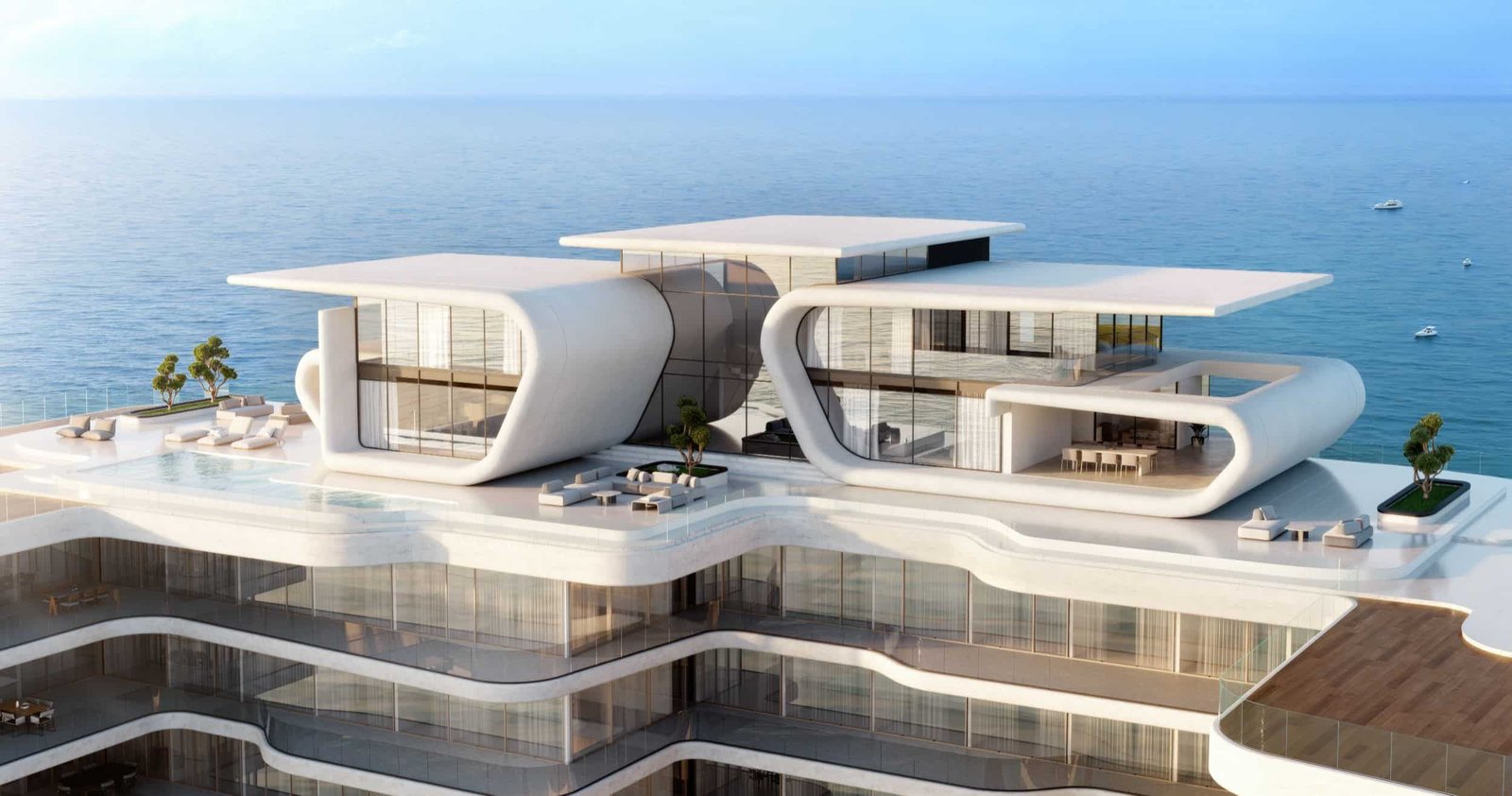 Modern luxury sky villa with unique architecture on Al Marjan Island, Ras Al Khaimah.